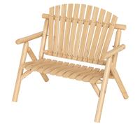 CostwayBanc de Jardin en Bois 2 Places Fauteuil avec Dossier Haut à Lattes Assise Incurvée et Accoudoirs Intégrés Chaise Charge 300 kg Naturel