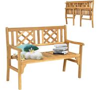 COSTWAY Banc de Jardin en Teck Pliable Bois 120x56x90 cm à 2 Places Dossier Incurvé et Accoudoirs pour Terrasse Balcon ou Jardin
