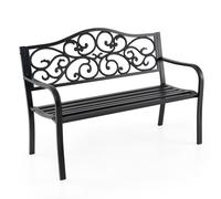 CostwayBanc de Jardin Extérieur 128 CM Banc de Patio en Métal avec Dossier à Design Floral Accoudoirs et Siège à Lattes Noir