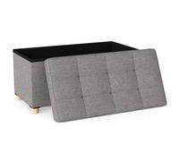CostwayBanc de Rangement 76 cm Banc de Chevet en Tissu Lin avec Plateau et Pieds en Bois d'Hévéa Coffre de Rangement Rembourré avec Repose-pieds
