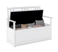 CostwayBanc de Rangement de Patio 185L Canapé de Rangement en Bois Massif avec Dossier et Accoudoirs Coffre de Terrasse pour 2 Personnes Blanc