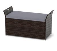 CostwayBanc de Rangement de Patio Banc en Rotin PE Tressé à la Main avec Coussin & Couvercle Accueillir Jusqu'à 2 Personnes Gris