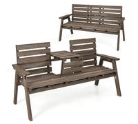 CostwayBanc d'Extérieur en Bois de Sapin avec Table Centrale Pliable Banc de Jardin pour 2-3 Personnes avec Dossier et Accoudoirs Capacité de 320 kg Café