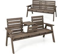 CostwayBanc d'Extérieur en Bois de Sapin avec Table Centrale Pliable Banc de Jardin pour 2-3 Personnes avec Dossier et Accoudoirs Capacité de 320 kg Café