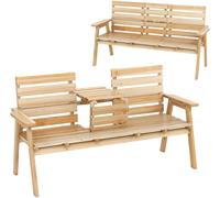 CostwayBanc D'extérieur en Bois de Sapin avec Table Centrale Pliable Banc de Jardin pour 2 à 3 Personnes avec Dossier Capacité de 320 KG Naturel