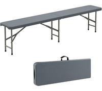 CostwayBanc Pliable en Plastique 180 cm Siège Portable Pliable en Deux avec Capacité de 600 kg Siège Long Épaissi en HDPE avec Poignée&Verrou Gris