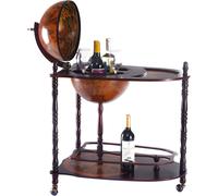 CostwayBar globe terrestre Casier à vin Minibar Etagère en bois Bar roulant avec étagère, Vintage, Rétro, 70x45x89cm, Marron