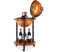 CostwayBar Globe Terrestre Vintage Mappemonde en Bois d'Eucalyptus avec 3 Roulettes et Style Italien du XVIe Siècle 47 x 47 x 90CM