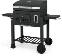 CostwayBarbecue à Charbon avec 2 Tables Latérales Pliantes Barbecue de 60CM avec Surface de Cuisson de 0,35 Plateau à Charbon à 6 Positions Noir