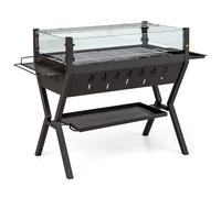 CostwayBarbecue à Charbon de Bois Gril au Charbon de Bois en Acier Inoxydable avec Pare-vent Supports d'Assaisonnement Étagère de Rangement Marron