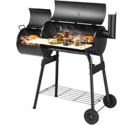 CostwayBarbecue à Charbon en Bois avec Fumoir Déporté Barbecue Portable avec Caisse de Feu Latérale pour Camping Pique-Nique