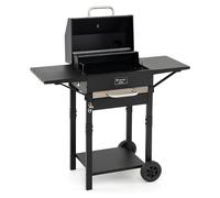 CostwayBarbecue au Charbon Barbecue avec Grille Chauffante Thermomètre 2 Tables Latérales Roues Grille Aérations Tire-Bouchon pour Viande Noir