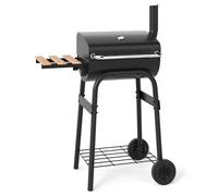 CostwayBarbecue au Charbon de Bois en Tonneau Barbecue Portable avec Table Latérale Rabattable Thermostat Étagère de Rangement et 2 Roues Noir