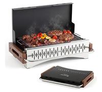 CostwayBarbecue Charbon Grill Pliable avec 2 Hauteurs de Grille Réglables Bac à Charbon Amovible Aérations 4 Côtés 50,5 x 33,5 x 33,5 cm Noir