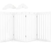 CostwayBarrière Autoportante pour Chien 4 Panneaux en Bois Charnières Métalliques à 360° sans Perçage pour Maison Escaliers Blanc