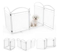 CostwayBarrière Chien Pliable en Métal 4 Panneaux 240x81cm Parc Enclos de Sécurité pour Animaux avec Charnières 360° Fixation Murale Blanc