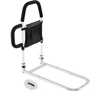 CostwayBarrière de Lit Médical pour Personnes Âgées Double Main Courante Barrière Anti-Chute pour avec Poche de Rangement Sangle de Fixation Blanc
