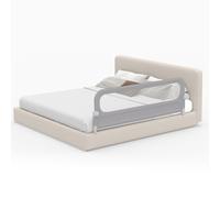 CostwayBarrière de Lit Pliable pour Tout-Petits Barrière de Lit Bébé Ajustable de 178 CM avec Housse Amovible en Tissu Oxford Gris