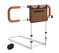 CostwayBarrière de Lit Pliante pour Seniors Barrière de Lit Sécurisée pour Adultes Âgés avec Largeur et Hauteur Réglables Poche Amovible Blanc
