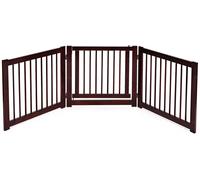 CostwayBarrière de porte pliable pour chien Barrière de sécurité pivotante pour animaux, en bois de pin, 206x1,8x61cm, Marron