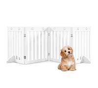 CostwayBarrière de Sécurité en Bois pour Chiens avec Charnières Flexibles à 360° et 4 Panneux 60CM Blanc