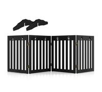 CostwayBarrière de Sécurité en Bois pour Chiens avec Charnières Flexibles à 360° et 4 Panneux 60CM Marron