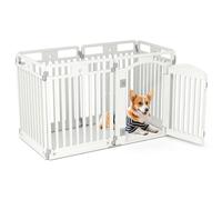 CostwayBarrière Pliable 6 Panneaux Parc pour Chien Enceinte Pliable et Portable avec Porte Sécurisée et Piquets de Sol Blanc