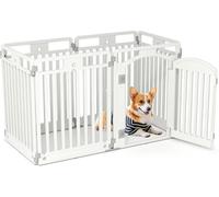 CostwayBarrière Pliable 6 Panneaux Parc pour Chien Enceinte Pliable et Portable avec Porte Sécurisée et Piquets de Sol Blanc