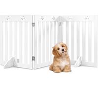 COSTWAY Barrière de Sécurité en Bois pour Chiens 3 Panneaux avec Charnières Flexibles à 360°pour Escaliers,Porte,60CM,Blanc