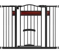 CostwayBarrière pour Animaux de 74-104CM avec Petite Porte 2 Extensions Sans Perçage Double Verrouillage Barrière Extensible en Métal de 76CM Noir