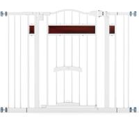 CostwayBarrière pour Animaux de 74-104CM avec Petite Porte 2 Extensions Sans Perçage Double Verrouillage Barrière Extensible en Métal de 76CM Blanc