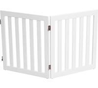 CostwayBarrière pour Animaux de Compagnie de 60cm avec 2 Panneaux Extensibles Clôture en Bois Autoportante avec 2 Pieds Adapté aux Escaliers Blanc