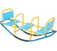 CostwayBascule pour 3 Enfants Balançoire à bascule en Métal Tape-Cul avec Poignées 3 - 8 Ans Jouet pour Intérieur Extérieur Bleu