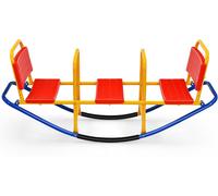 CostwayBascule pour 3 Enfants Balançoire à bascule en Métal Tape-Cul avec Poignées 3 - 8 Ans Jouet pour Intérieur Extérieur Rouge
