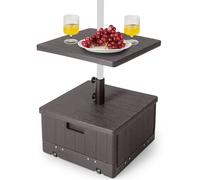 CostwayBase de Parasol Remplissable de 80kg Plateau de Table Sac à Lester Roues Poignée Table Basse 3 En 1 Support de Parasol Café