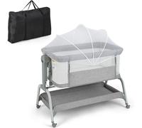 CostwayBébé avec 6 Hauteurs Réglables Berceau Bébé avec Filet Matelas Inclinaison Réglable 4 Roulettes Verrouillables Lit de Voyage Charge 9kg Gris