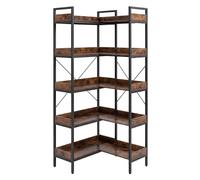 CostwayBibliothèque 167cm Étagère d'Angle Modulaire à 5 Niveaux avec Traverses Renforcées en X et Bordures de Sécurité Charge 200kg Marron