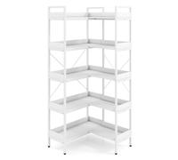 CostwayBibliothèque 167cm Étagère d'Angle Modulaire à 5 Niveaux avec Traverses Renforcées en X et Bordures de Sécurité Charge 200kg Blanc