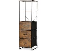 CostwayBibliothèque -3 Etagères et 3 Tiroirs Étagère de Rangement de Style Industriel 43 x 39 x 156 cm (L x l x H) de Couleur Marron Rustique