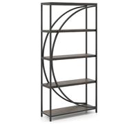 CostwayBibliothèque 5 Niveaux avec Rayonnages Ouverts Étagère Haute Autoportante Design en Arc Cadre Métallique 86 x 30 x 175 cm Marron Rustique