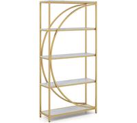 CostwayBibliothèque 5 Niveaux avec Rayonnages Ouverts Étagère Haute Autoportante Design en Arc Cadre Métallique 86 x 30 x 175 cm Blanc