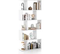 CostwayBibliothèque 5 Niveaux Étagère de Rangement Patins Antidérapants Dispositif Anti-basculement pour Salon Bureau Blanc