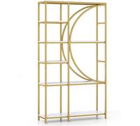 CostwayBibliothèque 6 Niveaux Étagère Industrielle avec Rangement Ouvert Étagère Haute Autoportante en Forme de Arc Structure Métallique Blanc