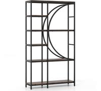 CostwayBibliothèque 6 Niveaux Étagère Industrielle avec Rangement Ouvert Étagère Haute Autoportante en Forme de Arc Structure Métallique Café