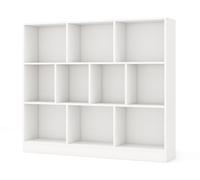 CostwayBibliothèque à 10 Cases Armoire de Rangement Autoportante à 3 Niveaux Kits Anti-basculement Etagère de Présentation en Bois 120cm Blanc