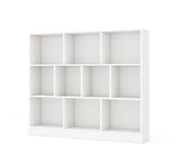 CostwayBibliothèque à 10 Cases Armoire de Rangement Autoportante à 3 Niveaux Kits Anti-basculement Etagère de Présentation en Bois 120cm Blanc