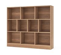 CostwayBibliothèque à 10 Cases Armoire de Rangement Autoportante à 3 Niveaux Kits Anti-basculement Etagère de Présentation en Bois 120cm Naturel