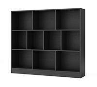 CostwayBibliothèque à 10 Cases Armoire de Rangement Autoportante à 3 Niveaux Kits Anti-basculement Etagère de Présentation en Bois 120cm Noir