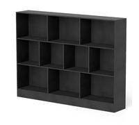 CostwayBibliothèque à 10 Cases Armoire de Rangement Autoportante à 3 Niveaux Kits Anti-basculement Etagère de Présentation en Bois de 140cm Noir