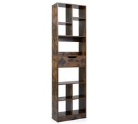 CostwayBibliothèque à 10 Compartiments Ouverts Meuble de Rangement en Bois avec Tiroir Dispositifs Anti-basculement 50 x 24 x 180cm Marron Rustique